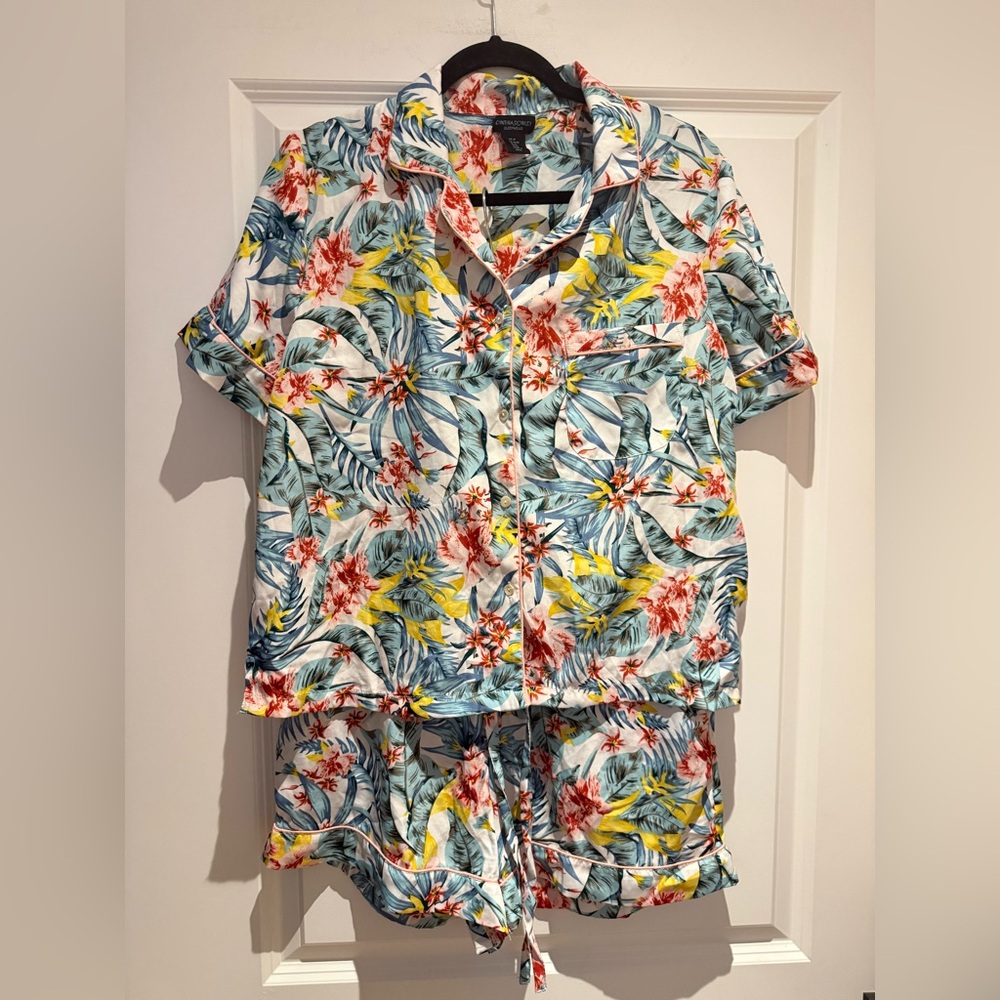 Cynthia Rowley Tropical Floral Pajama Set - Pink, Green, Yellow